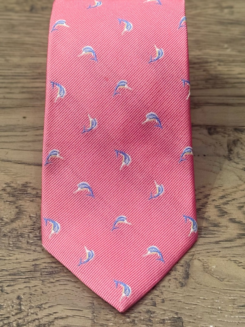 Brooks Brothers Pink Silk Tie with Blue & White Motif